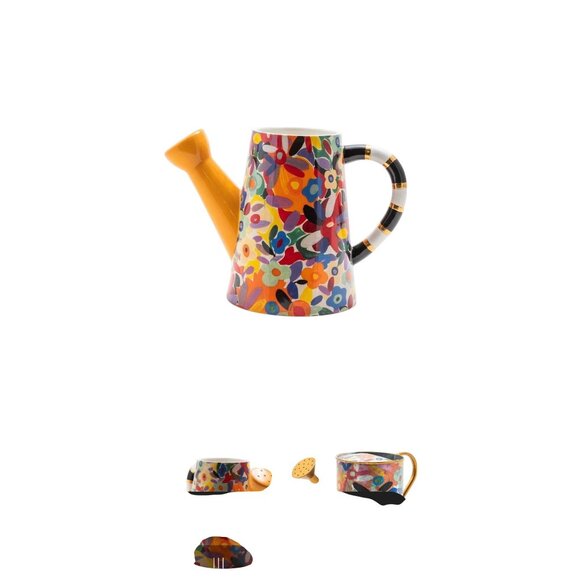 MacKenzie-Childs Avant Garden Watering Can 8" Ceramic Floral & Striped Design - Picture 2 of 11